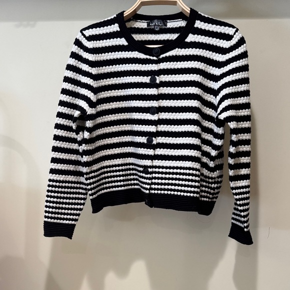 Nicole Miller Sweaters - Nicole Miller Black and White Striped Cardigan